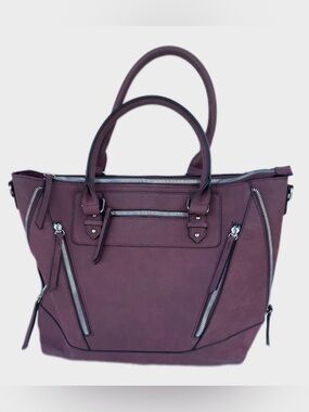 Maurices Burgundy Multi-Zipper Faux Leather Satchel Tote Bag